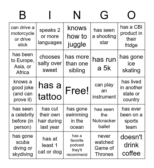 Know Your Coworkers... Bingo Card