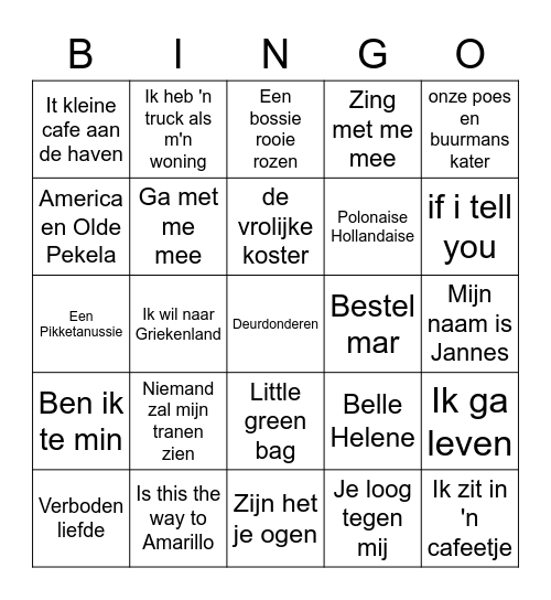 Muziek bingo Knypsterpiraten Bingo Card