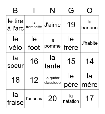 French Saturday class Bingo Card