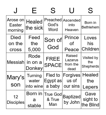 We Love Jesus Bingo Card