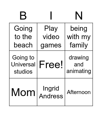 Favorite Bingo Card