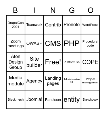 Aten DrupalCon 2021 Bingo Card