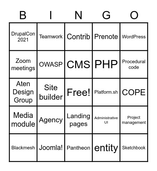 Aten DrupalCon 2021 Bingo Card