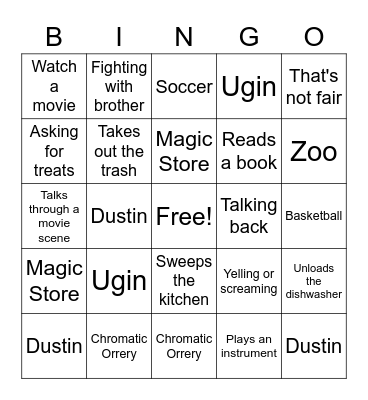 Kiddo Bingo Card