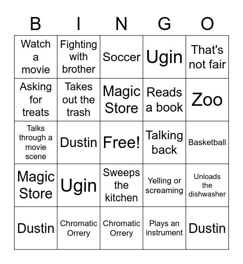 Kiddo Bingo Card