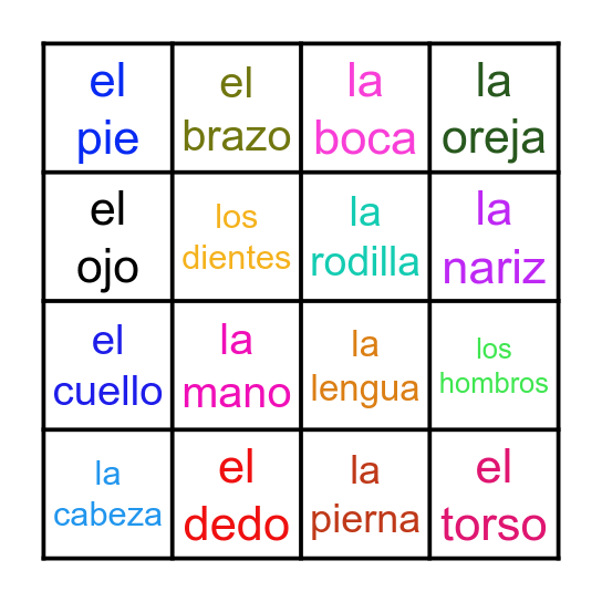 MI CUERPO HACE MUSICA (VOCAB.) Bingo Card