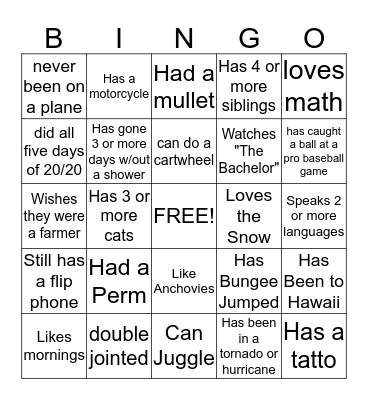 Small Group Bingo Card