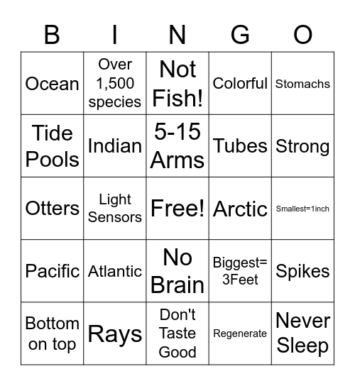Sea Stars Bingo Card