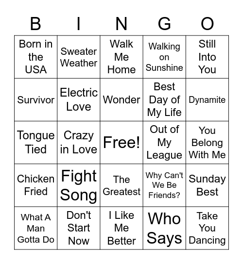 Playlist Bingo Card