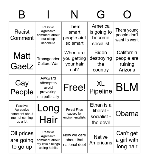 Grandparent's House Bingo Card