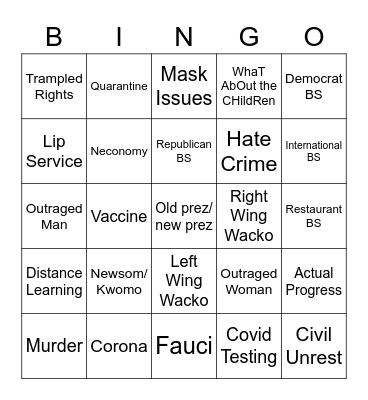 COVID BONUS Bingo Card