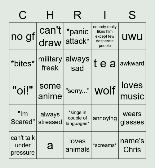 Are You A Real Chris? Bingo Card