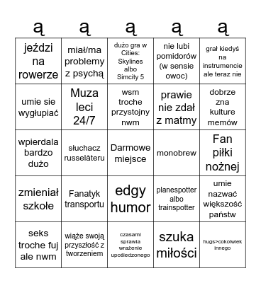 dużo orał jeti i łaźnie a tak w ogóle to śmierdze Bingo Card