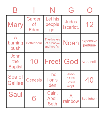 Bible Bingo Card