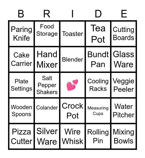 Bridal Shower BINGO Card