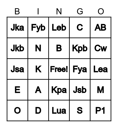 Transfusion Bingo Card