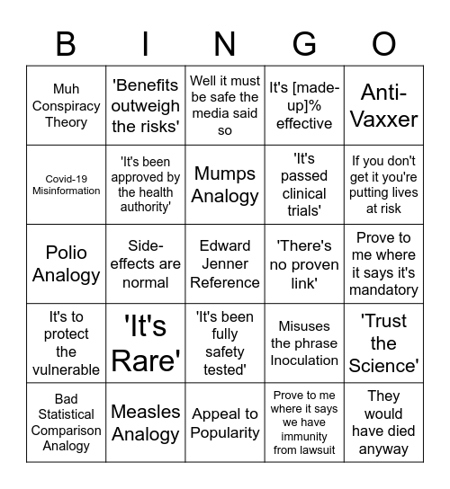 Vaccine Shill Bingo Card