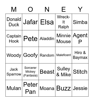 Disney Smash Bros. Bingo Card