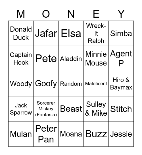 Disney Smash Bros. Bingo Card