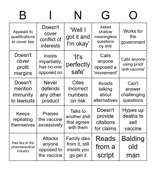 Vaccine Shill Bingo 2 Bingo Card