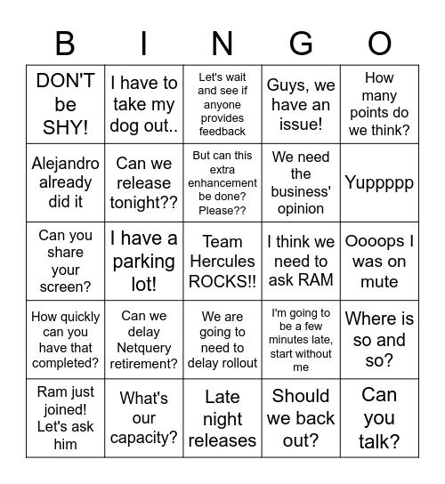 TeamHerc Bingo Card