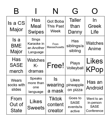 SASE M/M Bingo Card