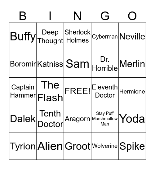 Character Bingo Card