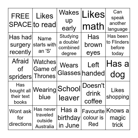 Icebreaker Bingo Card