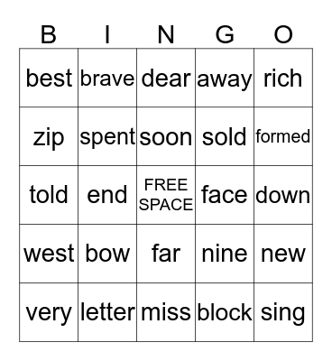 List I-4 Bingo Card