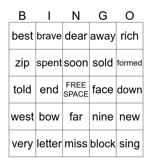 List I-4 Bingo Card