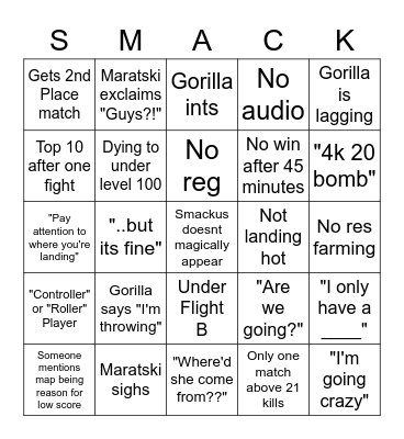 #FREESMACKUS Bingo Card