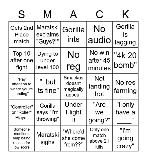 #FREESMACKUS Bingo Card