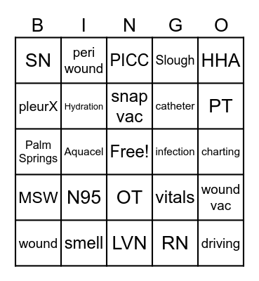 Bingo Home Health Style Bingo Card