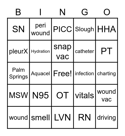 Bingo Home Health Style Bingo Card