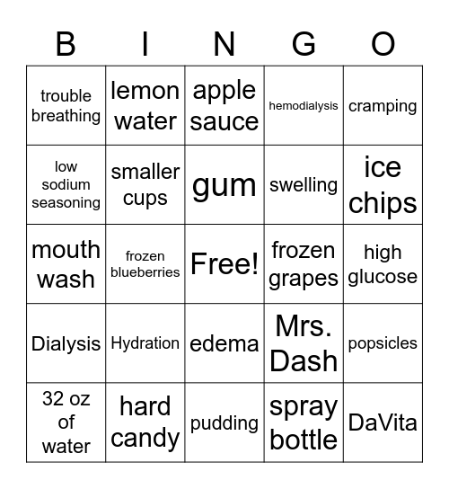 Hydration Bingo Card