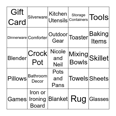 Bridal Shower Bingo Card