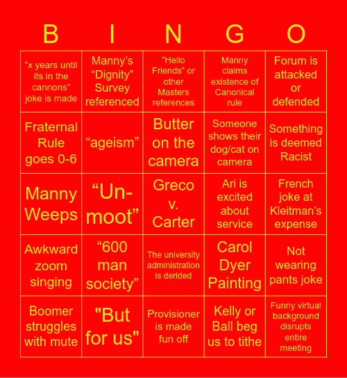 E-Assembly Bingo Card