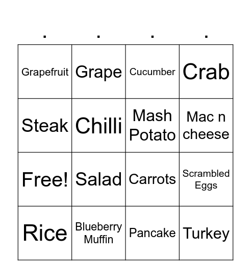 FOOD BINGO! Bingo Card