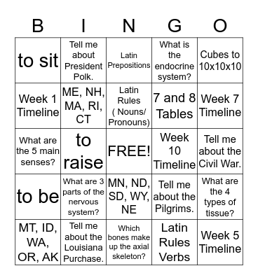 Memory Monster  Bingo Card