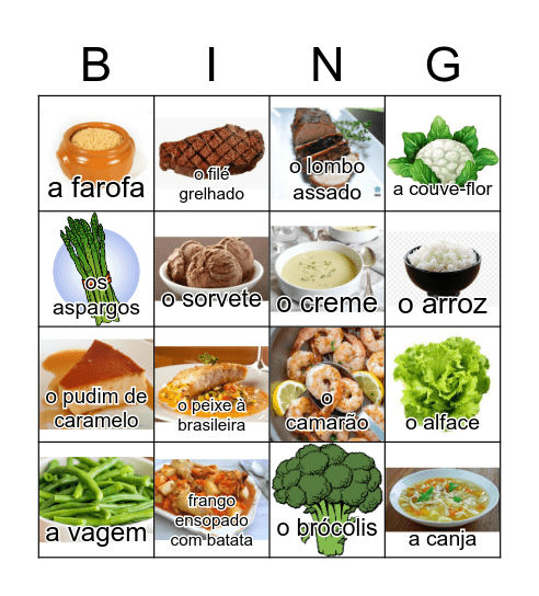 Comida Bingo Card