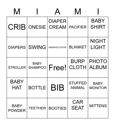 TATIANDRA AND DAMIEN WILLIAMS BABY SHOWER Bingo Card
