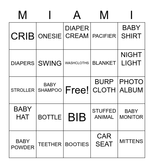 TATIANDRA AND DAMIEN WILLIAMS BABY SHOWER Bingo Card