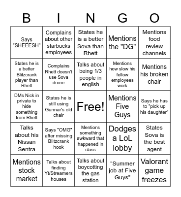 Graham's Habits Bingo Card