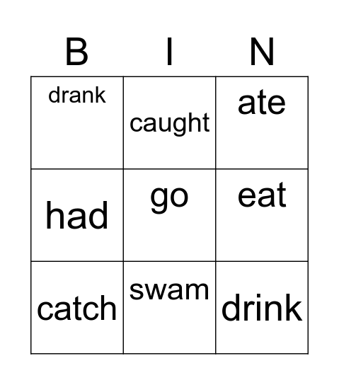 IRREGULAR VERBS IN SIMPLE PAST Bingo Card