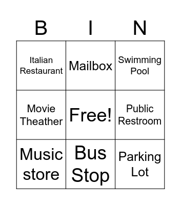 Places of the city Bingo Card