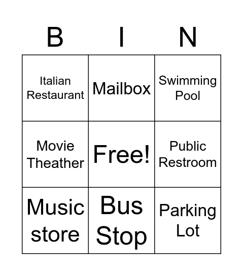 Places of the city Bingo Card