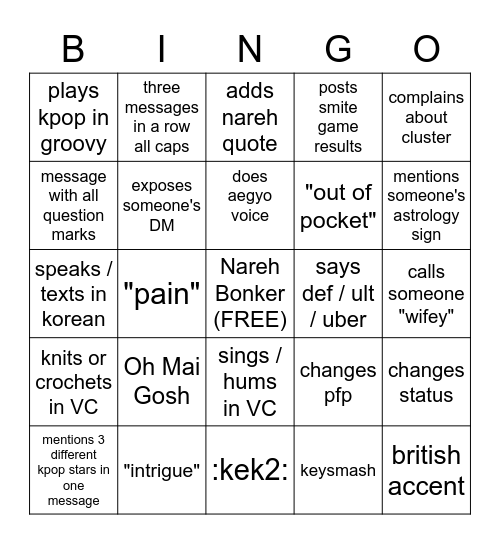 Madie Bingo Card