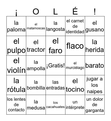 Lago Spanish 5 Chosen Vocabulary Bingo Card