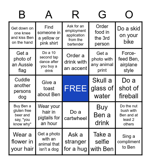 Bicycle Bar Crawl Bingo for Birthday Boy Ben Bingo Card