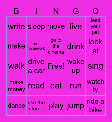 Verbs Bingo Card